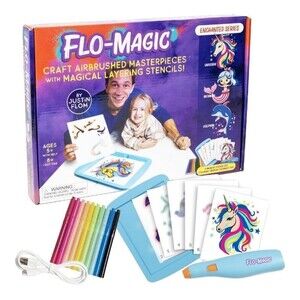 Enchanted Airbrush Marker Stencil Art Kit- Unicorn, Mermaid, Dolphin